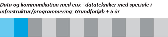 Grafik, der viser forløbet på data og kommunikationsuddannelsen - eux-datatekniker med speciale i  infrastruktur eller programmering