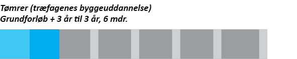 Grafik, der viser forløbet for specialerne tømrer, gulvlægger og tækkemand på træfagenes byggeuddannelse